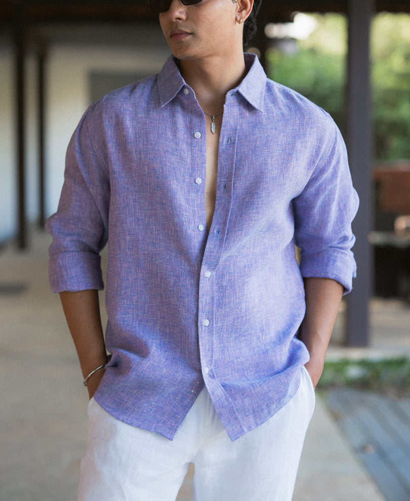 Lavender Linen Blend Structured Shirt