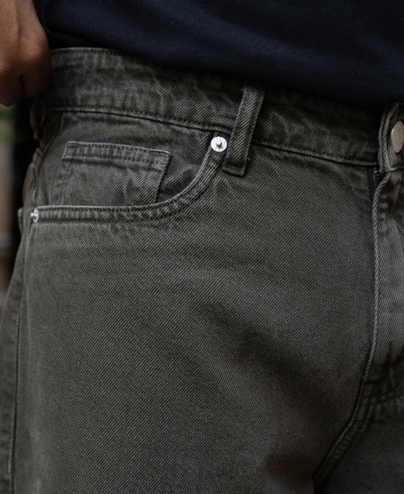 Dark Olive Washed Baggy Jeans.