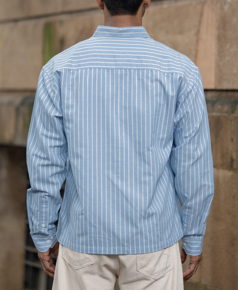 Blue Oversize Stripe Shirt With Print