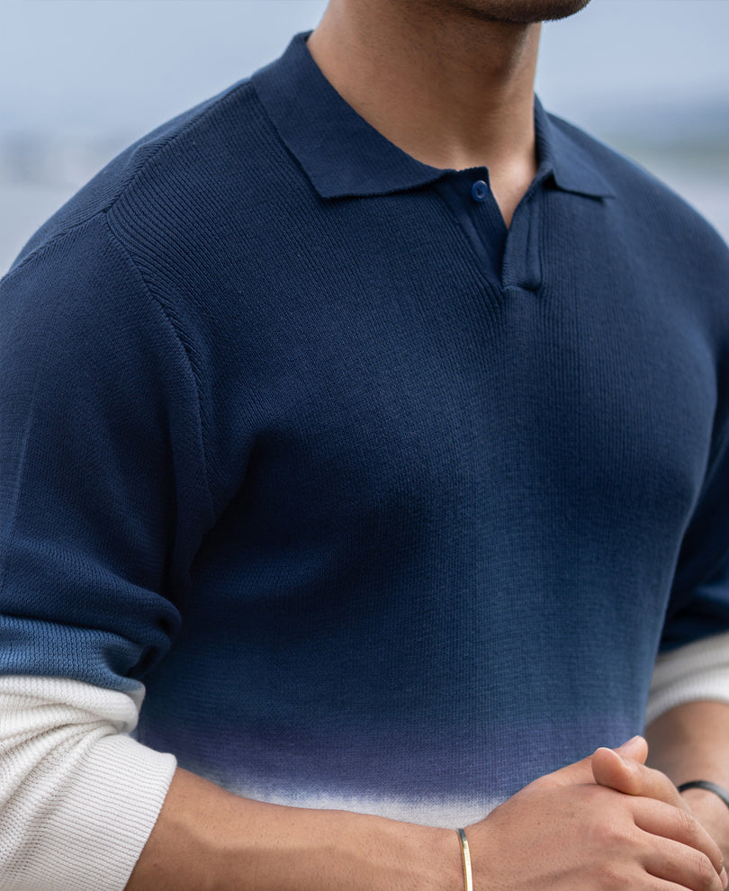 Dark Blue Knitted Ombre T-Shirt