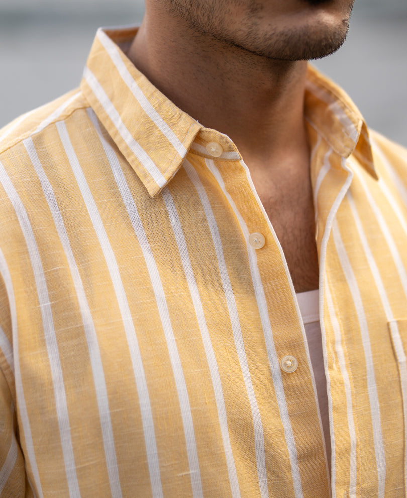 Yellow Cotton Blend Stripe Shirt