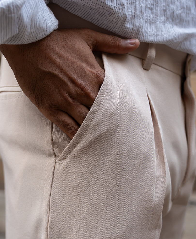 Cream Baggy Fit Korean Pants.