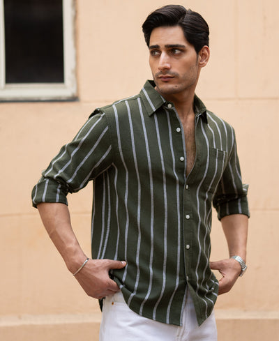 Olive Structure Stripe Shirt