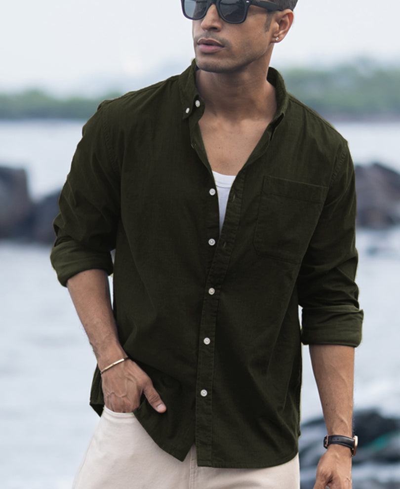 Dark Olive Corduroy Buttondown Shirt