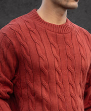 Ochre Distressed Cable Knit Sweater