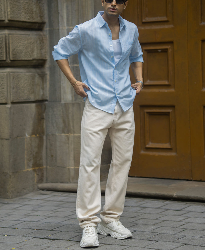Sky Blue Cotton Stripe Shirt