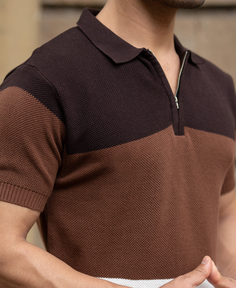 Brown & Beige Stripe Knit T-Shirt