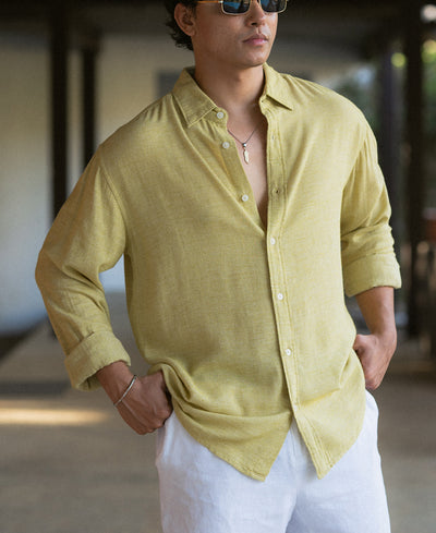 Yellow Linen Blend Strucutured Shirt