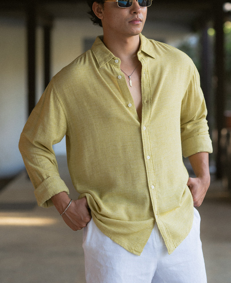 Yellow Linen Blend Structured Shirt.