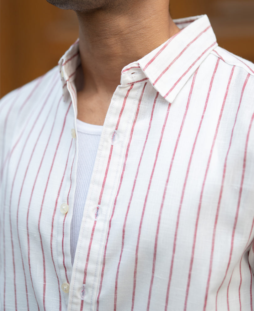 Maroon Broad Stripe Shirt.