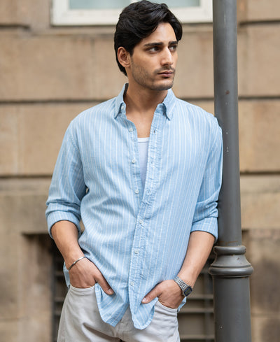 Light Blue Linen Stripe Shirt