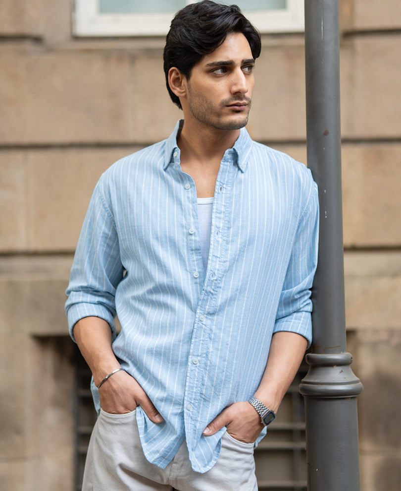 Light Blue Linen Stripe Shirt