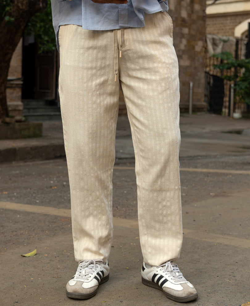 Natural Structured Stripe Linen Trouser