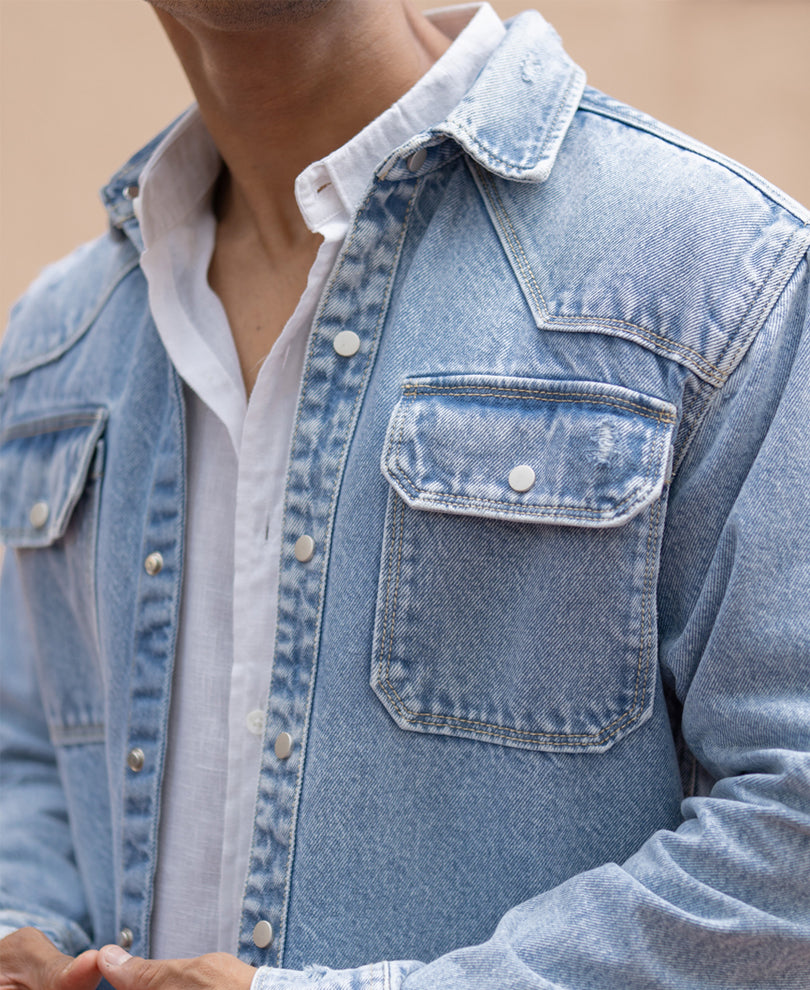 Blue Denim Regular Fit Full Sleeves Shirt.