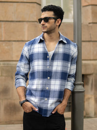 Dark Blue Brushed Checks Shirt