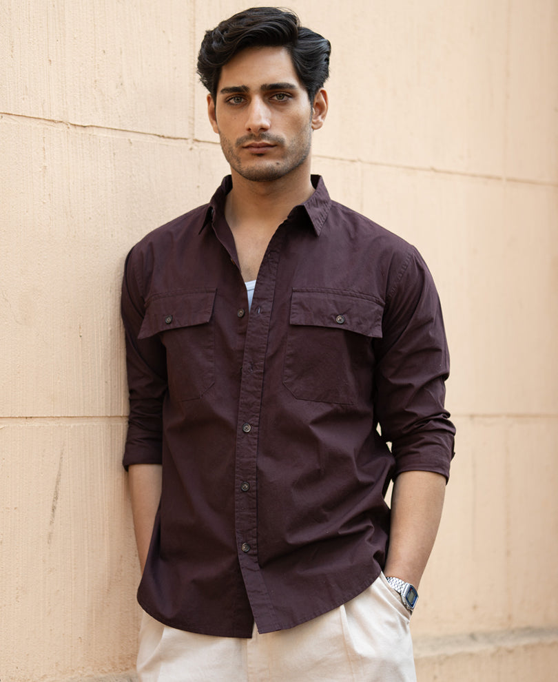 Wine Double Pocket Lightweight Shirt.