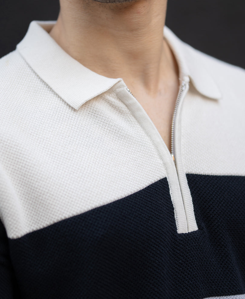 Grey & Navy Knit Stripe T-Shirt