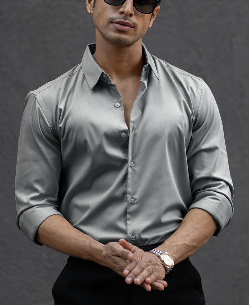Grey Melange Stretch Shirt.