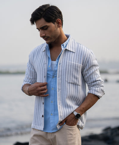 White Structure Stripe Overshirt