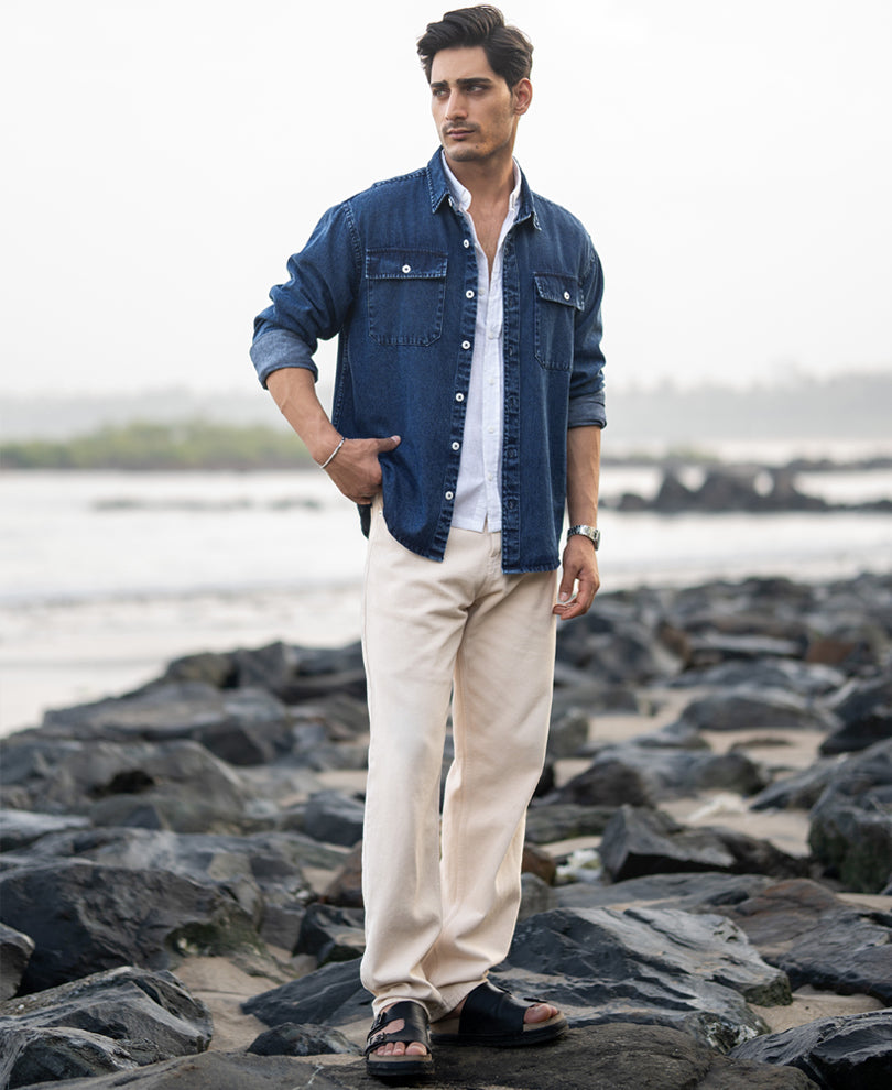 Dark Blue Washed Denim Full Sleeves Shirt.