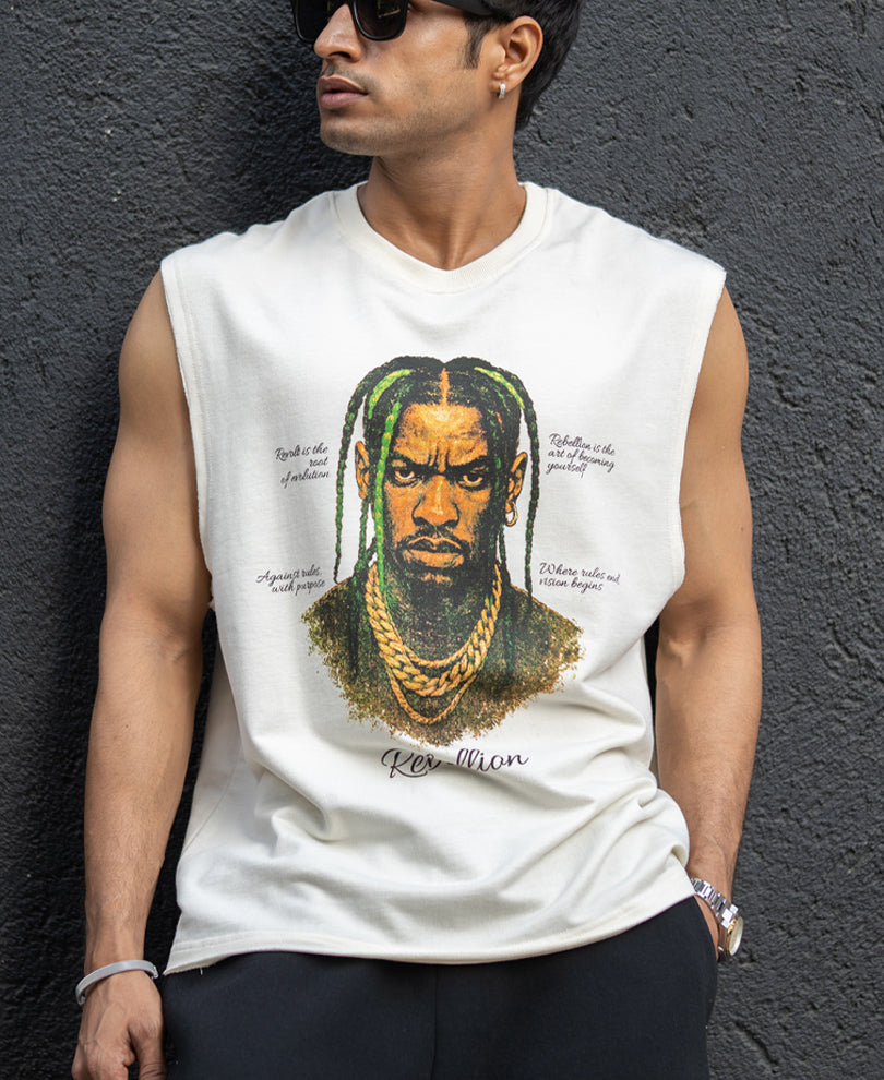 Cream Rebel Graphic Vest.