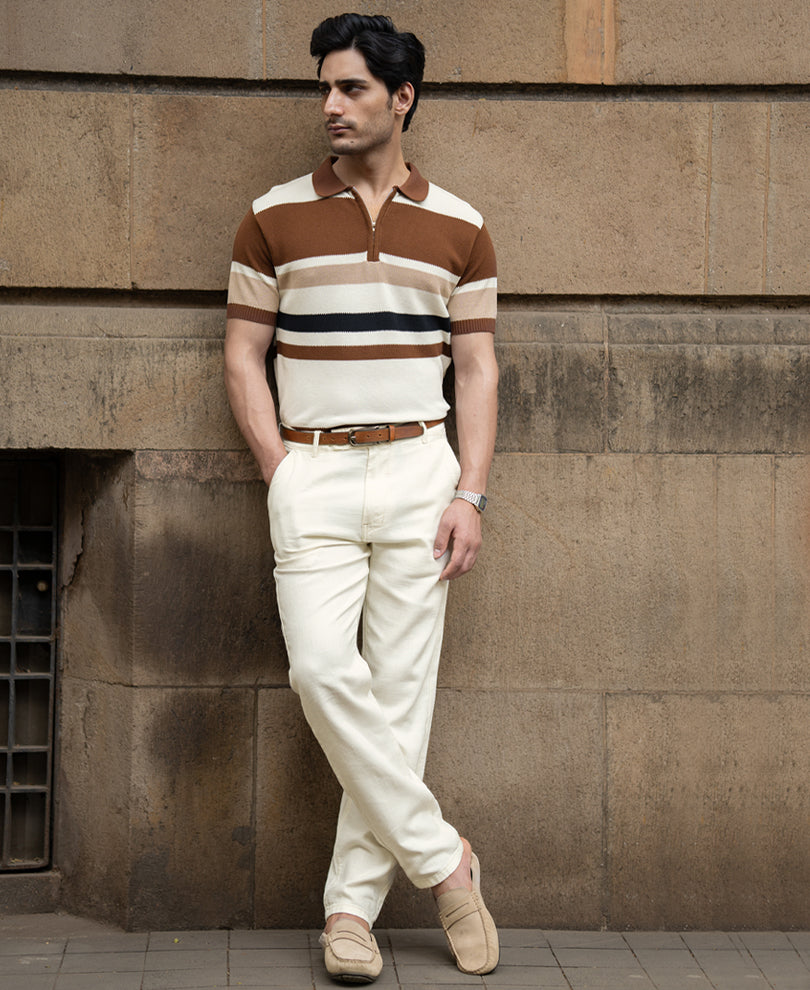 Multi Color Stripe Knit T-Shirt.