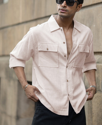 Cream Linen Double Pocket Shirt