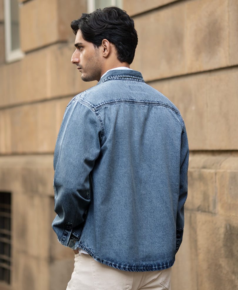 Mid Blue Denim Overshirt.
