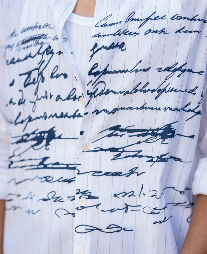 White Typography Print Stripe Shirt.