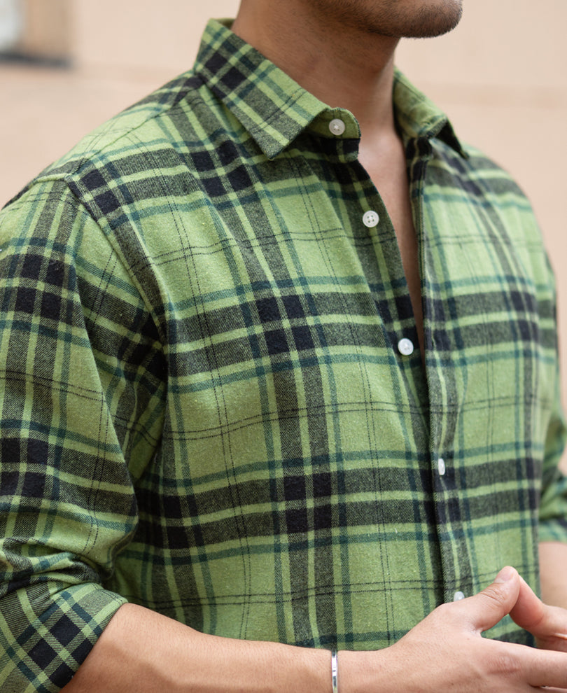 Green Brushed Checks Shirt.
