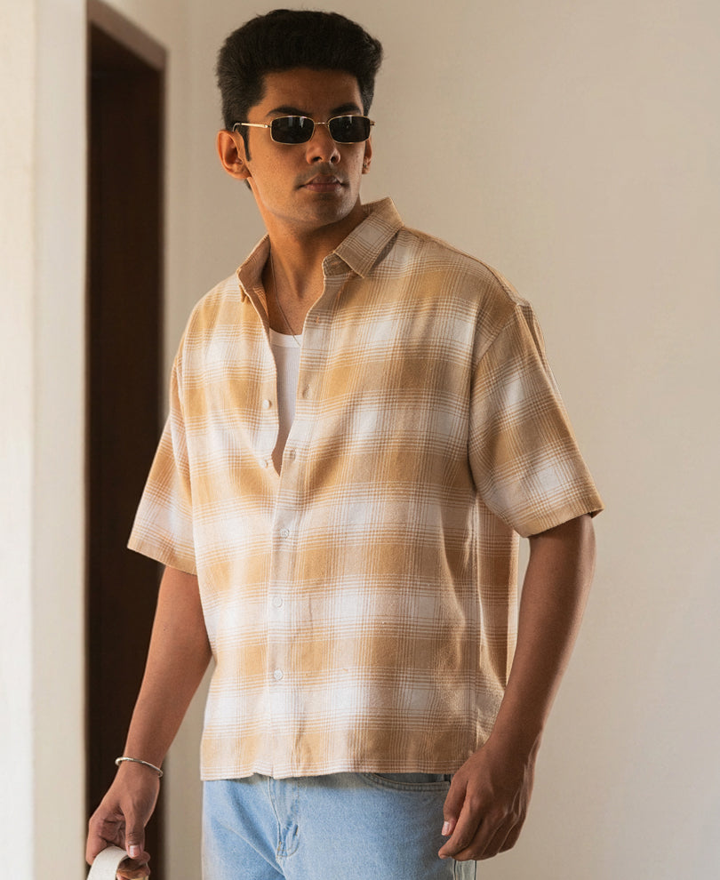 Beige Structured Checks Shirt