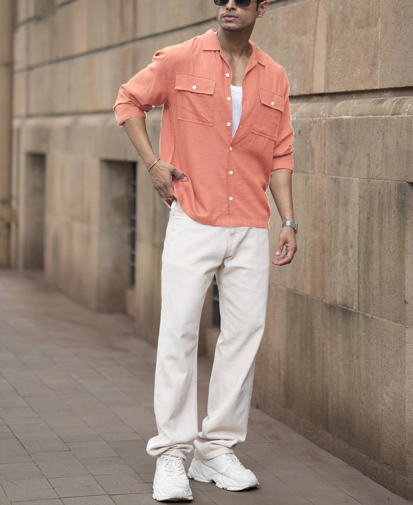 Peach Linen Double Pocket Shirt
