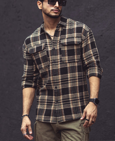 Multicolor Checks Double Pockets Oversize Drop Shoulder Shirt