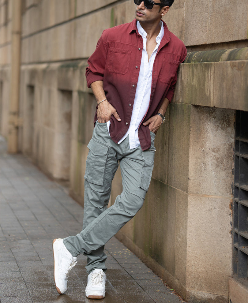 Brick Red Ombre Shirt With Pockets