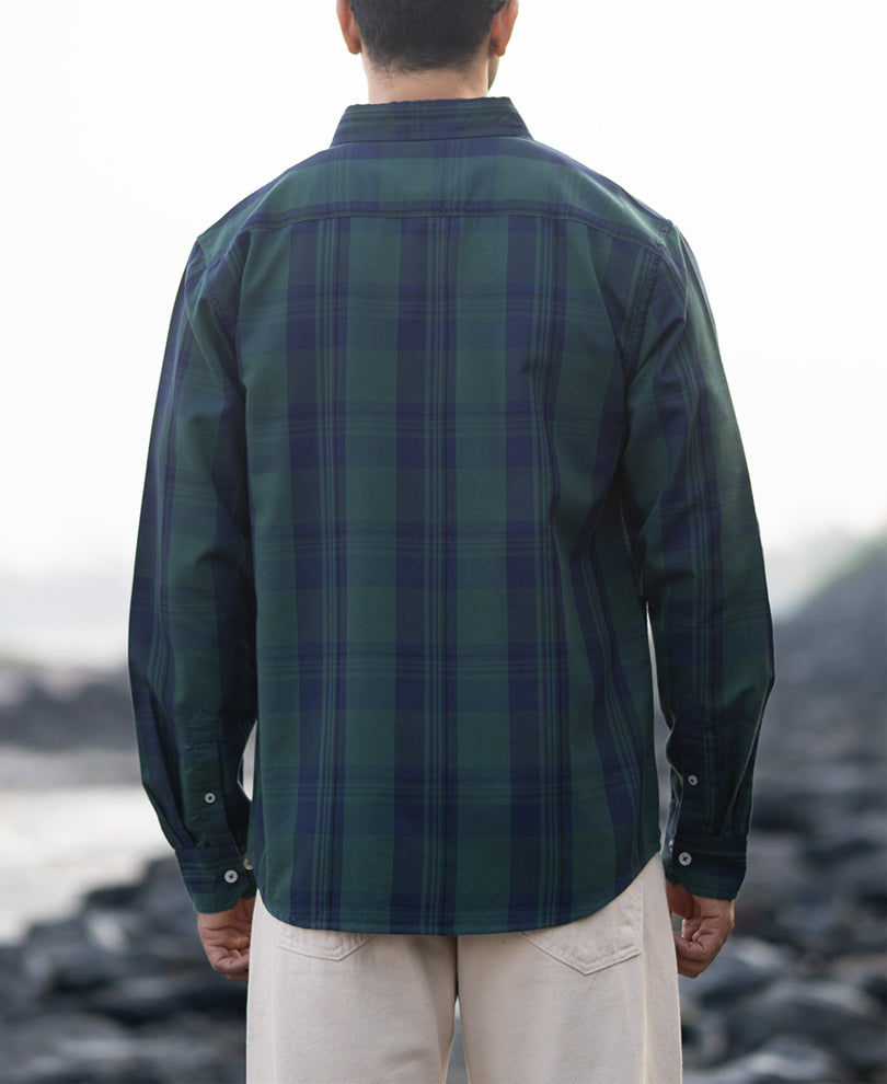 Navy Green Structured Checks Shirt