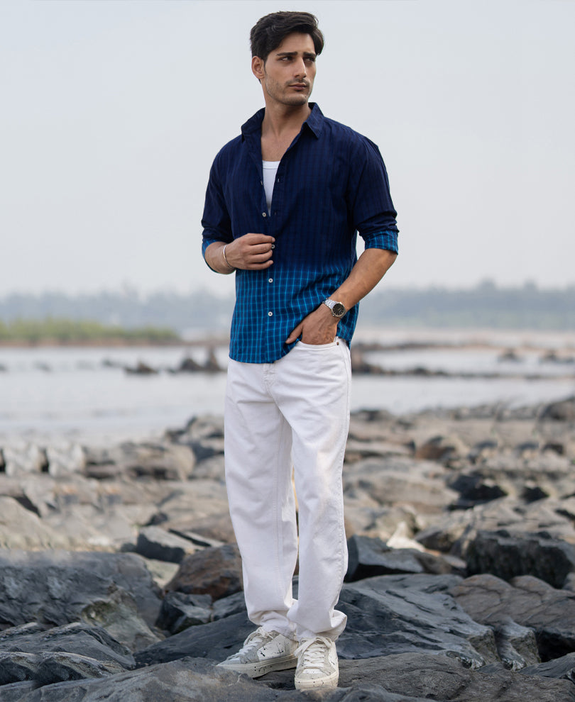 Blue Ombre Checks Shirt