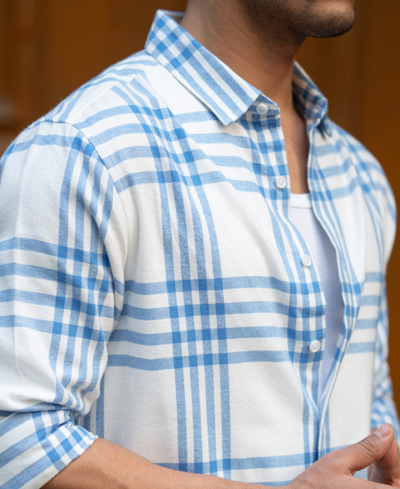White & Royal Brushed Checks Shirt.
