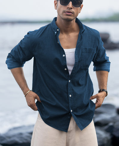 Moonlight Blue Linen Blend Shirt
