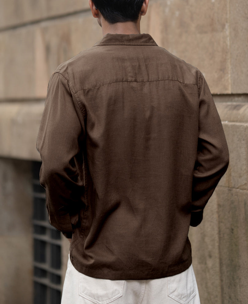 Brown Linen Double Pocket Shirt