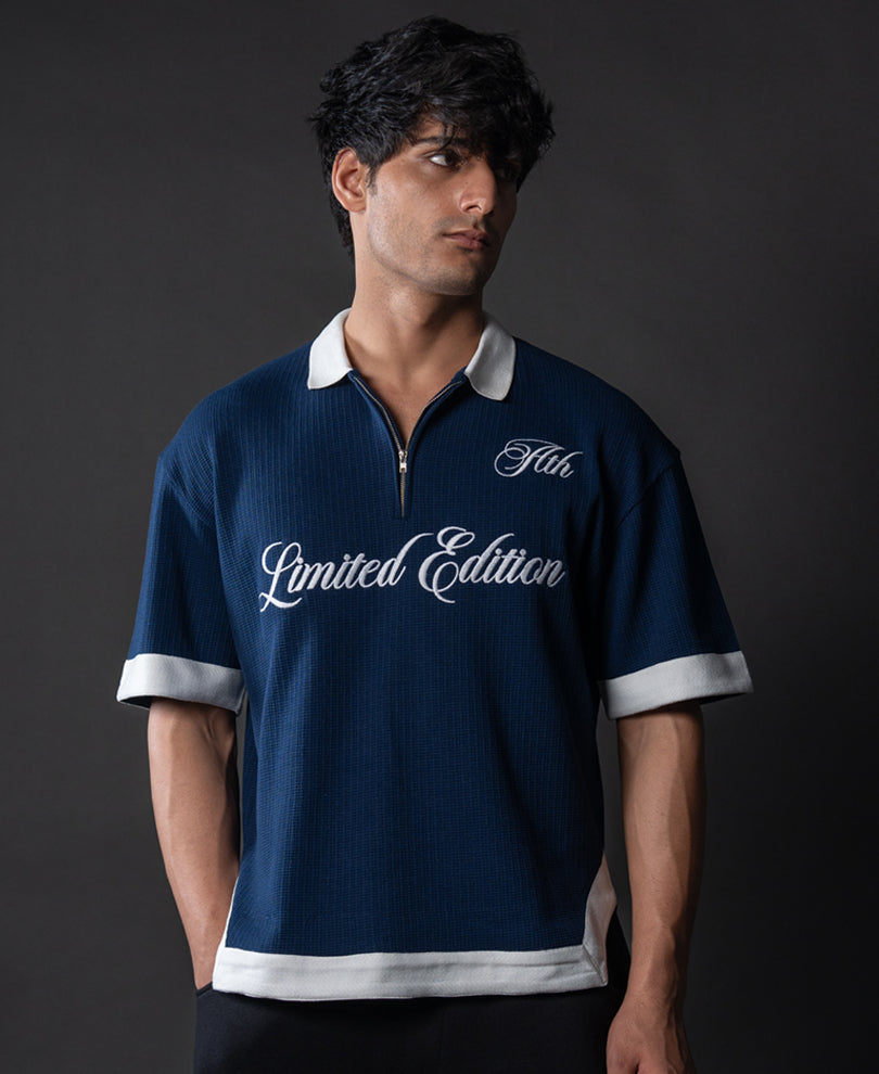Indigo Blue Embroidered T-Shirt.