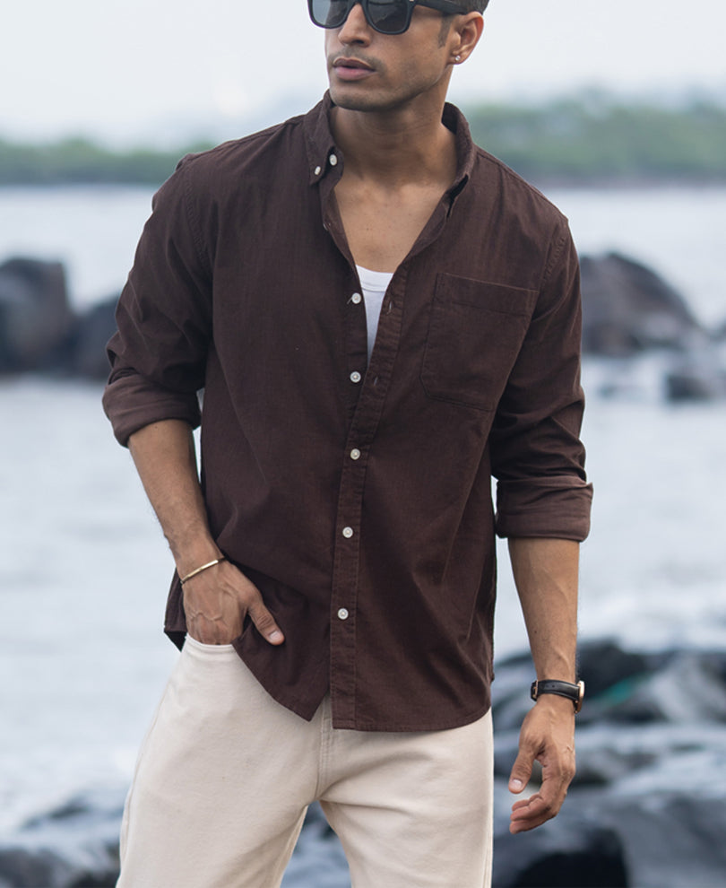 Coffee Corduroy Button Down Shirt