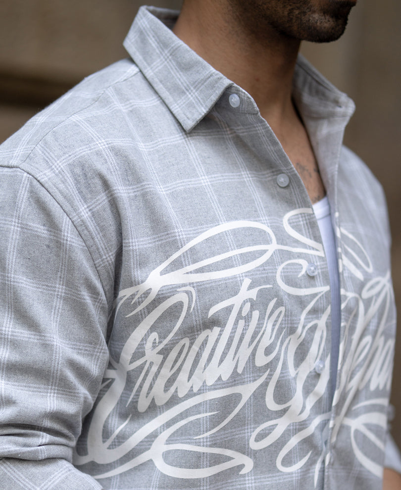 Grey Printed Checks Shirt