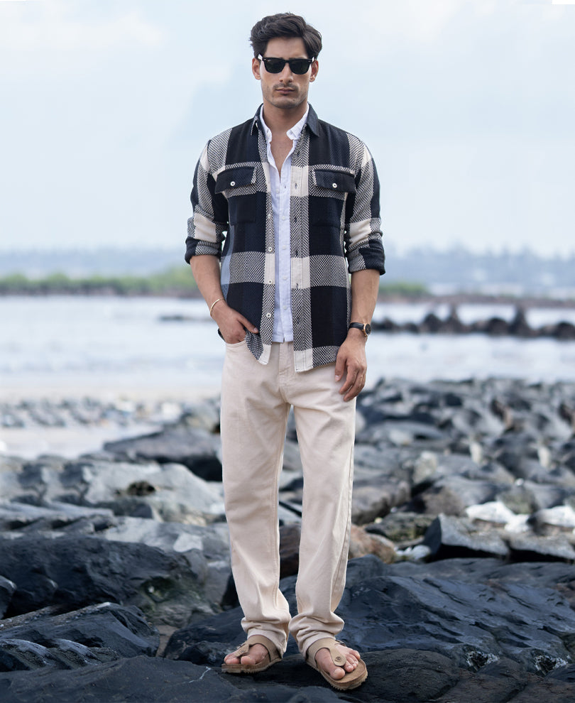 Navy Structured Checked Shirt