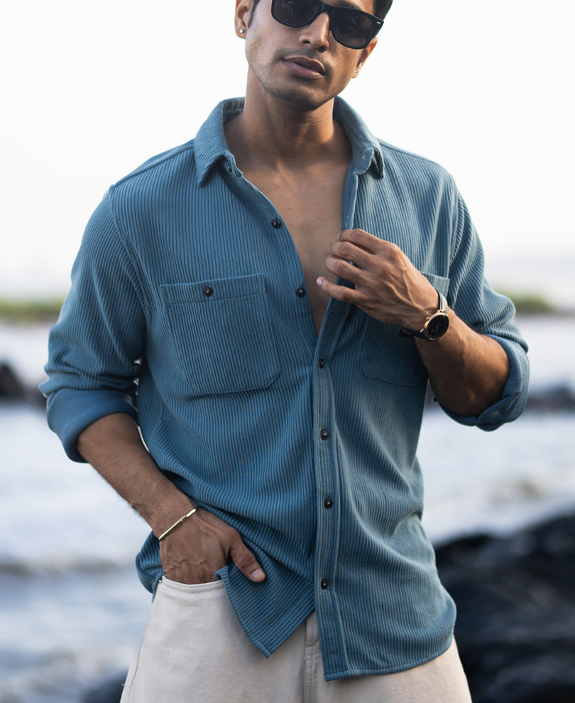 Grey Sky Knit Shirt With Pockets