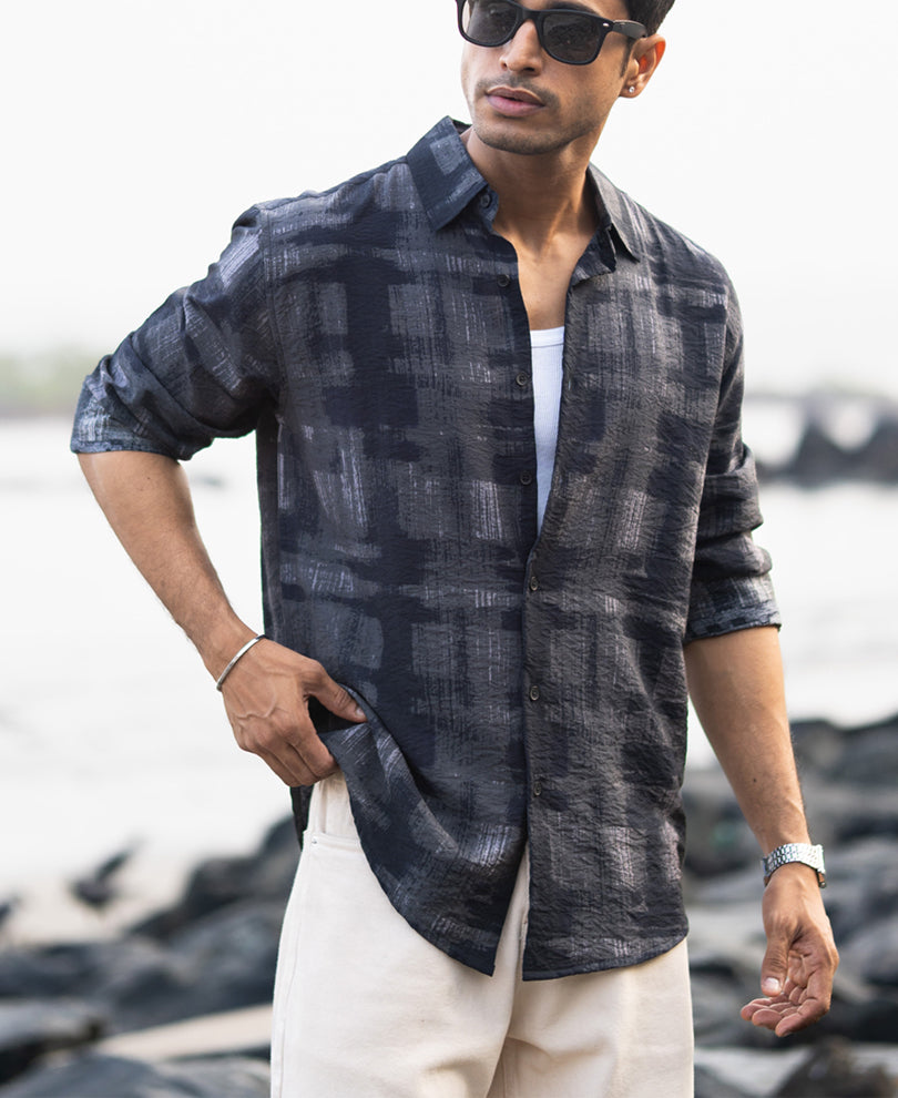 Dark Grey Printed Lightweight Shirt.