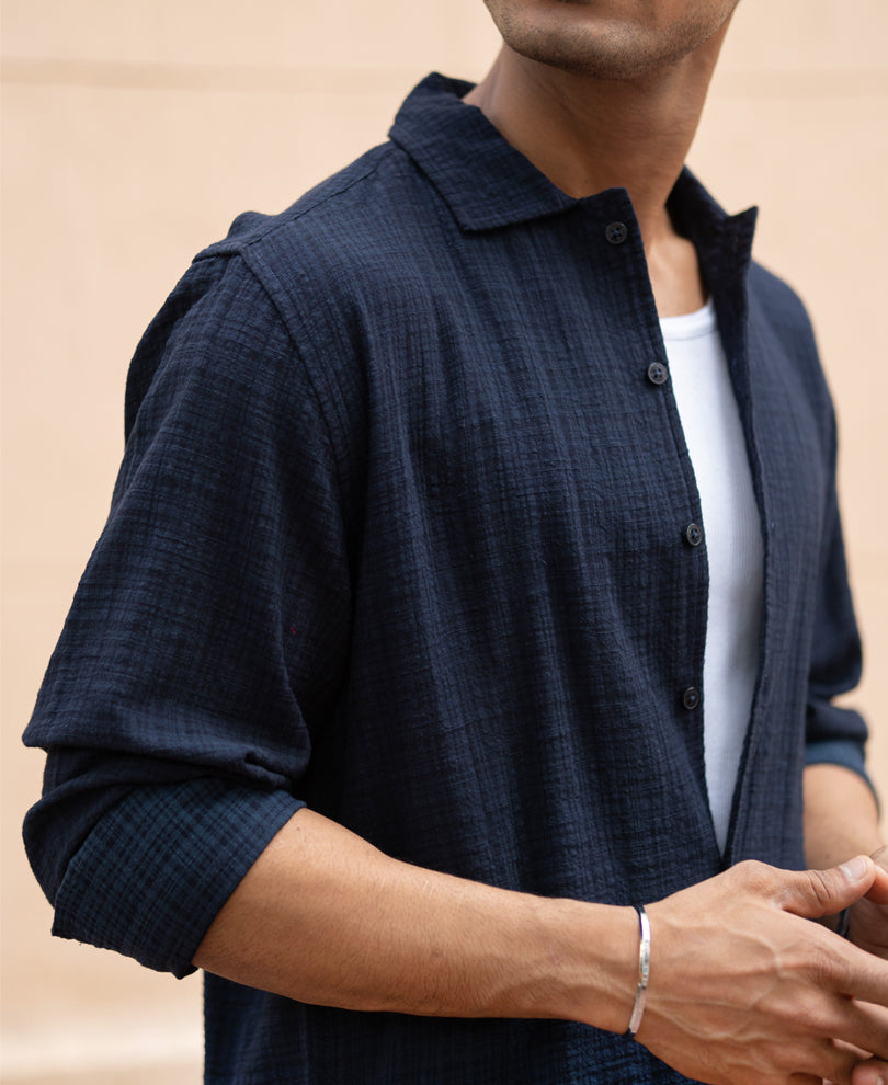 Navy Structured Ombre Shirt.