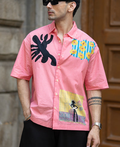 Pink Summer Print Stripe Shirt.