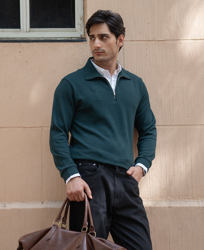 Pine Green Contrast Collar Polo T-Shirt.