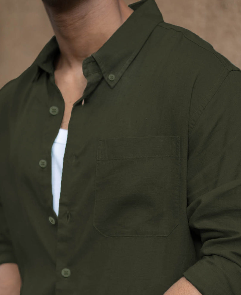 Olive Linen Blend Shirt