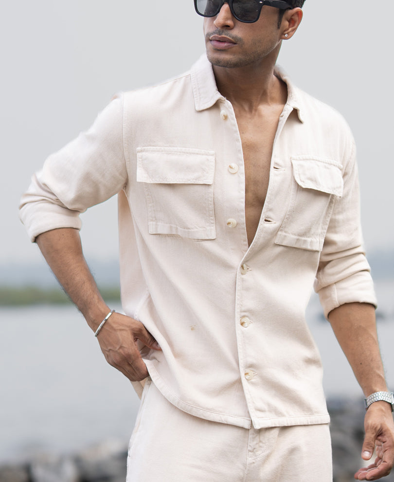 Beige Denim Overshirt.